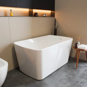 49"Acrylic Freestanding Bathtub,Square Shape Janpanese Soaking Tub with Seat Desgin, Modern Soaking Bathtub with Toe-tap Chrome Right Drain, Slotted Overflow, cUPC Certified, Glossy White