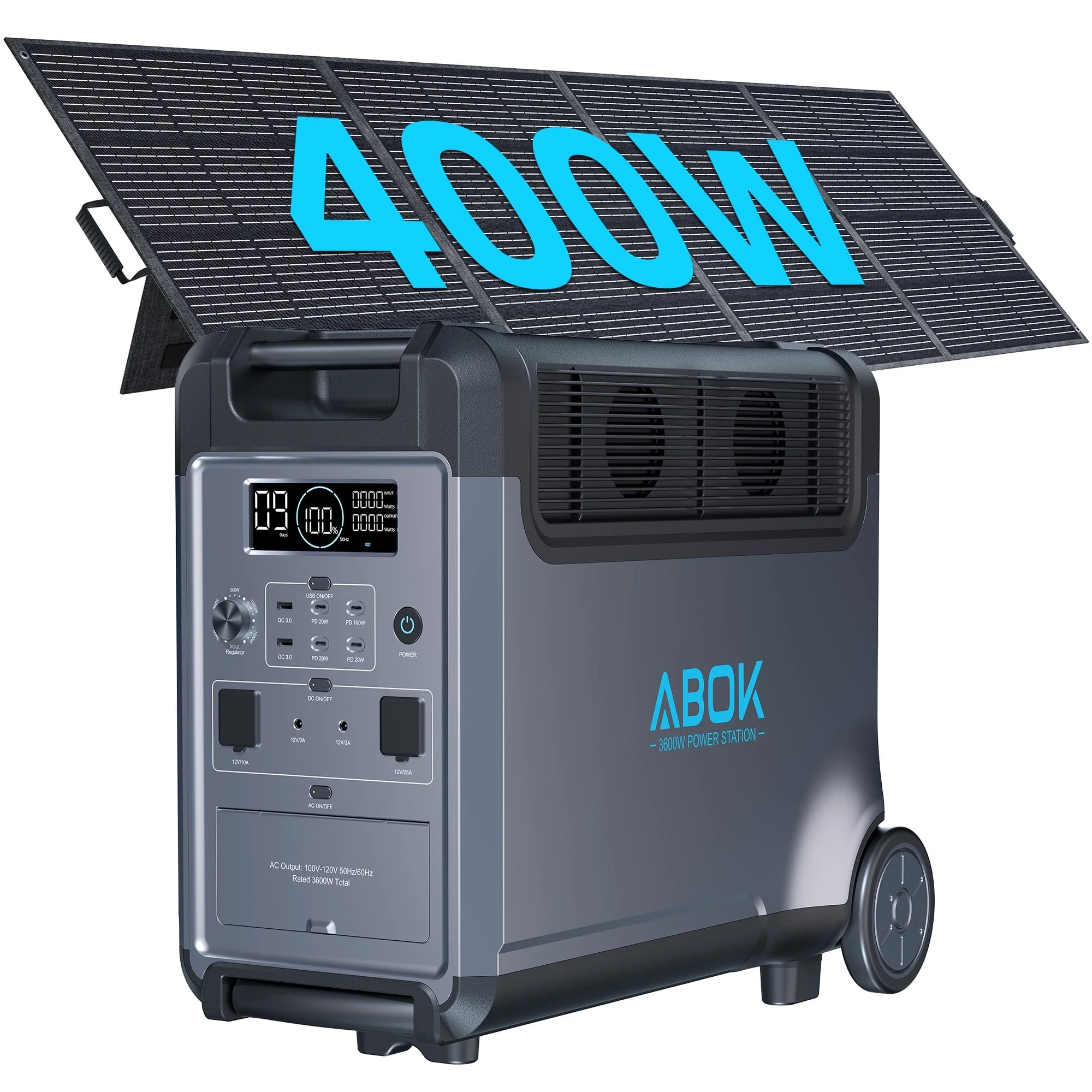 ABOK Ark3600 3600W 3840Wh Solar Generator + 400W Solar Panel – for Home, Camping, RVs, Outages & Off-Grid