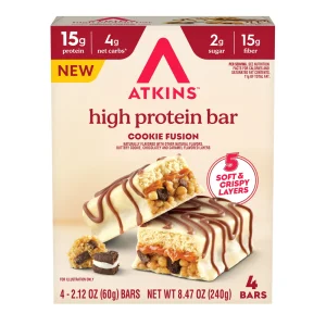 Atkins High Protein Bars, Cookie Fusion Flavor, 15g Protein, 2.12oz, 4 Count
