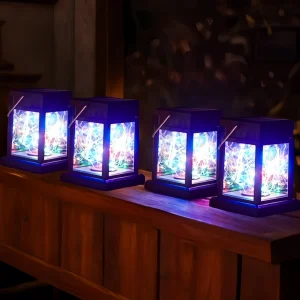 MEHOOM 4 Pack Outdoor Solar Lanterns Colorful, 40 LED Fairy Lights Hanging Decorative Garden Lights, Waterproof Solar Powered Lights for Patio, Yard, Balcony, Christmas Decorations Outdoor