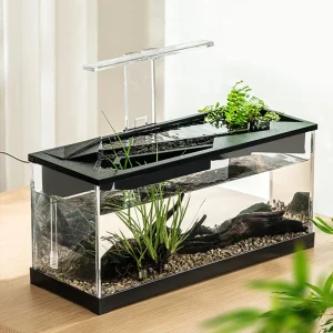 Small Fish Tank, Aquarium Tank with/without Build-in Light, Water Pump, Clear Cover, Ecological Cycle System, High Transparency Acrylic Rectangular Fish Tank for Living Room